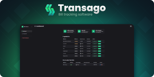 An image showing the interface for the Transago app with a gradient glow behind it